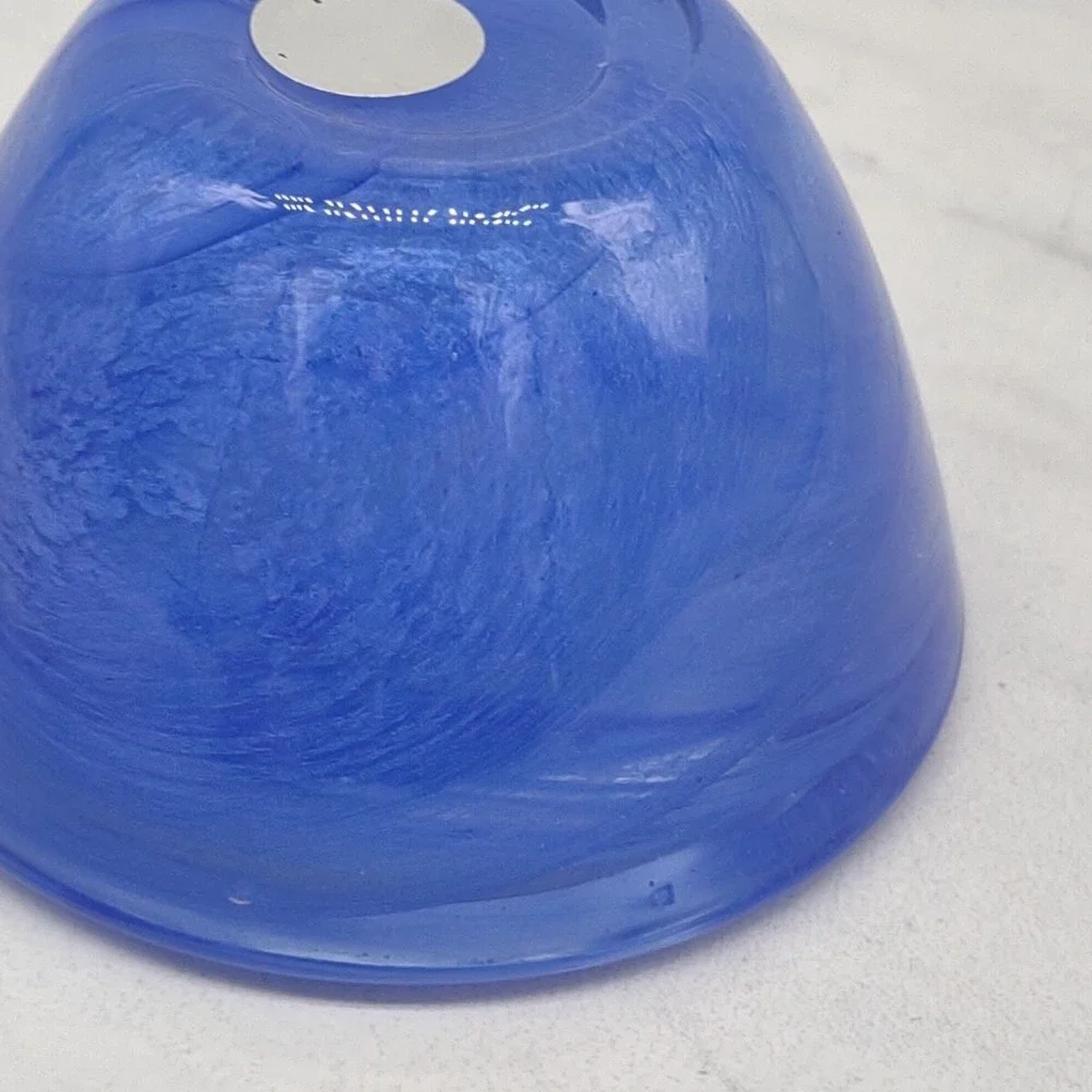 Hand Blown Cobalt Blue Swirl Art Glass Round Votive Candle Holder - Picture 10 of 14
